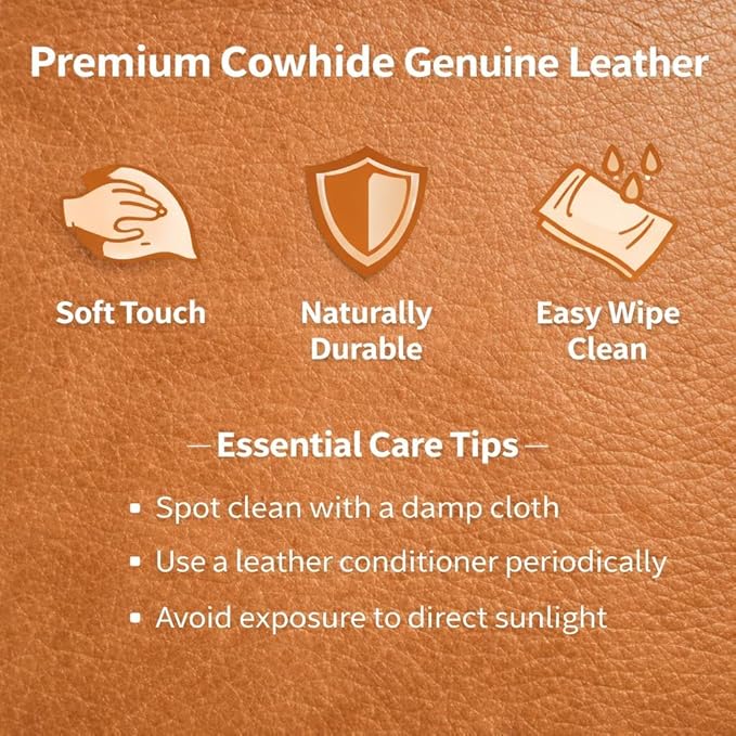 Naomi Home Marisa - Genuine Cowhide Leather Sofa - Mid-Century Modern Apartment 3-Seater Couch - Plush Foam Comfort &amp Sturdy Wood Frame