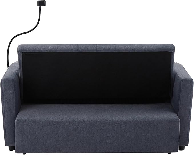 Bellemave 55.9 Convertible Sofa Bed Loveseat 3-Position Recliner to Sleeper with USB Ports Cup Holders 360°Swivel Phone Holder &amp Side Pockets for Small Space Blue Grey