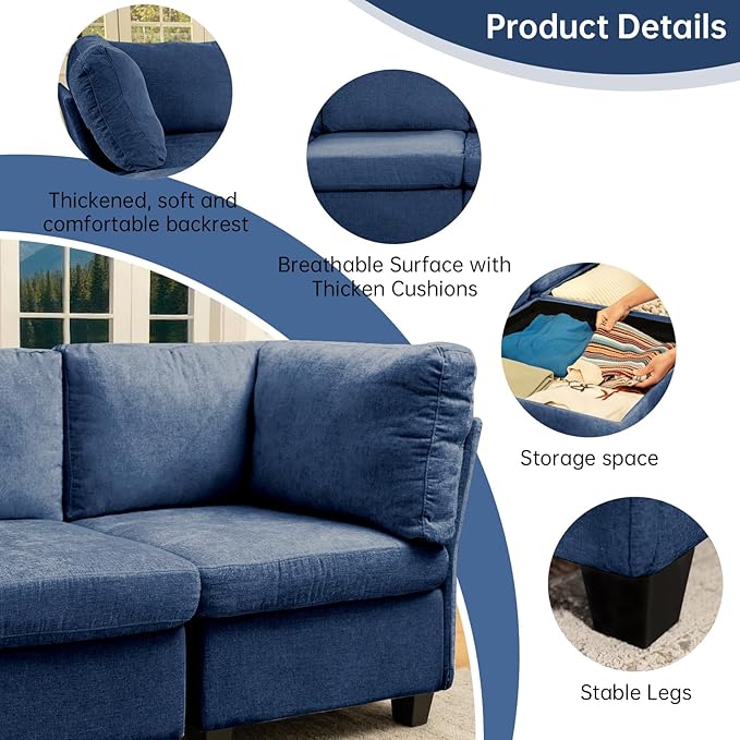 Modern Sofa Modular sectional Cloud Couch with 2 Ottomans 6-seat Chenille deep-seat with Storage and 6 Pillows for Living Rooms bedrooms and Apartments (Orchid 2Seater+2Ottoman)