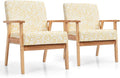 2PCS Yellow Floral Accent Chair Armchair Upholstered Lounge Chair With Soft Thick Cushion Ergonomic Armrest Non-Slip Foot Pads Rubberwood Construction Suitable For Living Room Study Balcony Office Use