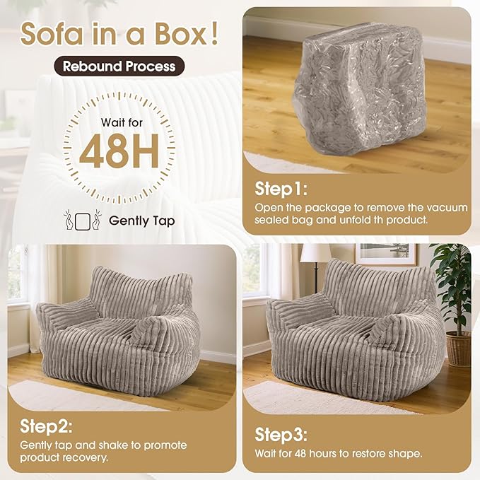 Giant Bean Bag Chair Oversized Plush Comfy Bean Bag Sofa for Adults and Kids with Armrests Memory Foam Mini Couch Single Lounges for Living Room Bedroom &amp Game Room(Taupe)