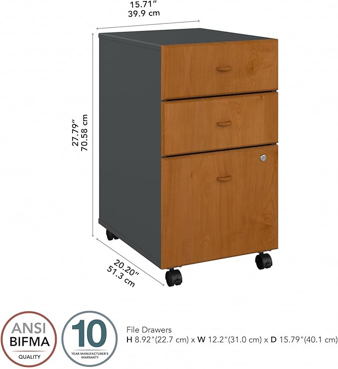 Bush Business Furniture Series A 3 Drawer Mobile File Cabinet Natural Cherry/Slate