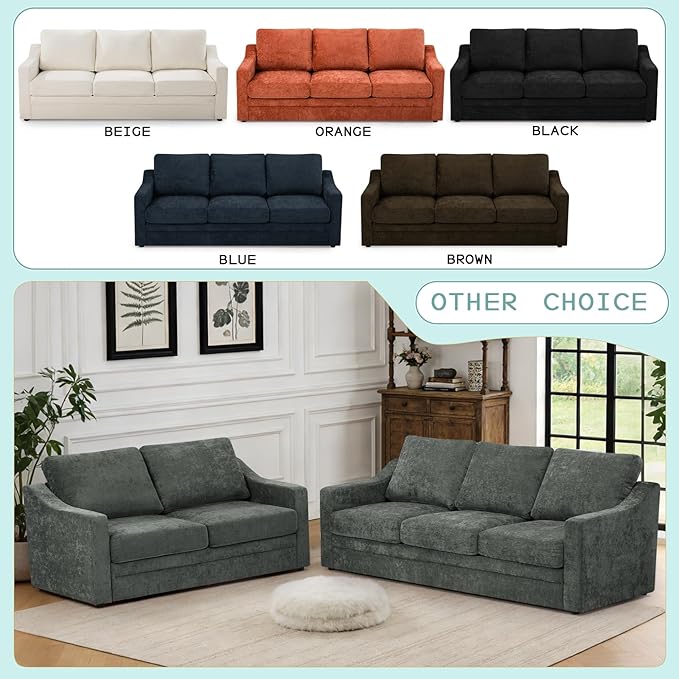 2 Pieces Chenille Sofa Set w/Soft Back Cushion &amp Curved Armrest Modern 2 Seat &amp 3 Seats Couch Set w/Deep Seat Space Upholstered Love Seat &amp Sofa w/High Density Foam for Living Room Grey