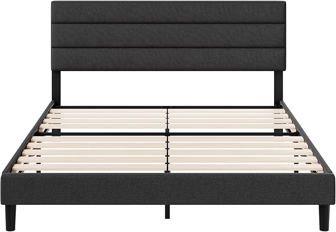 Zinus King Piper Upholstered Platform Bed with Horizontal Paneled Headboard Wooden Slat Support No Box Spring Needed Easy Assembly Eco Friendly Packaging Dark Grey