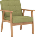 Modern Accent Chair with Arm Rest Upholstered Linen Fabric Leisure Chair Comfy Side Chair with Backrest Button and Wooden Frame for Living Room Bedroom Reading(Green)