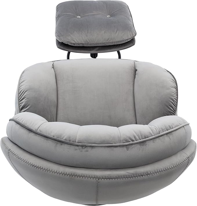 Accent Chair TV Chair Living Room Chair Grey with Ottoman