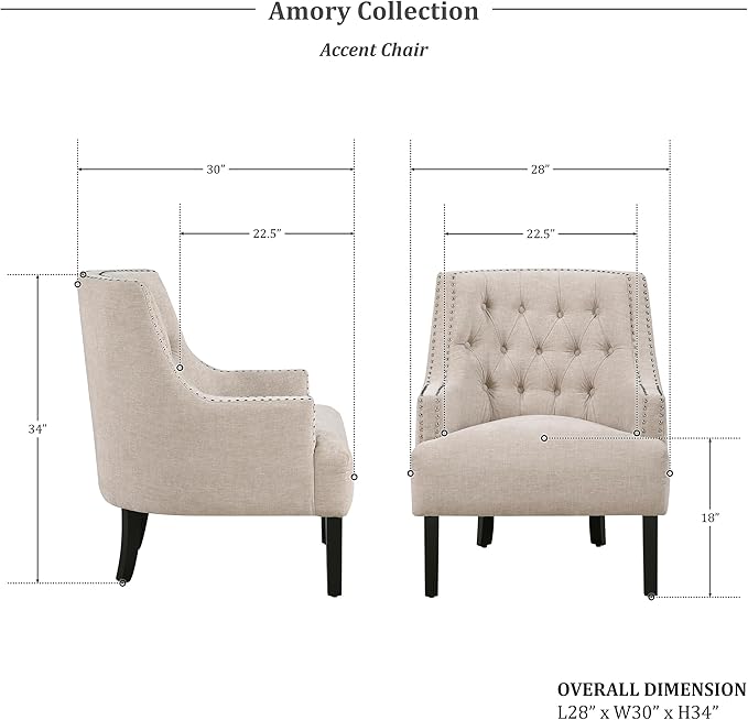 Lexicon Accent Chair Reading Chair Comfy Chair for Bedroom Upholstered Armchair with Solid Wood Frame Tufted Cushion Nail Head Trim Single Sofa Chair for Living Room Office Taupe Chenille