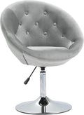 Modern Makeup Vanity Chair Round Tufted Swivel Accent Chair with Chrome e Height Adjustable for Living Room Bedroom Gray