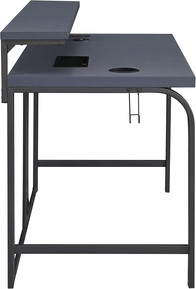 OSP Home Furnishings Reload Gaming Desk with Wireless Charging USB Power Hub and Remote Controlled RGB LED Lights Matte Grey Carbon Fiber