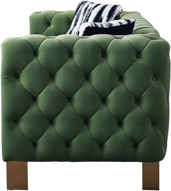 Chesterfield Modern Tufted Velvet Living Room Sofa with High Armrest and Metal Legs Decor 84.25''W 3 Seater Couch Couches Furniture for Bedroom Office (Mint Green)