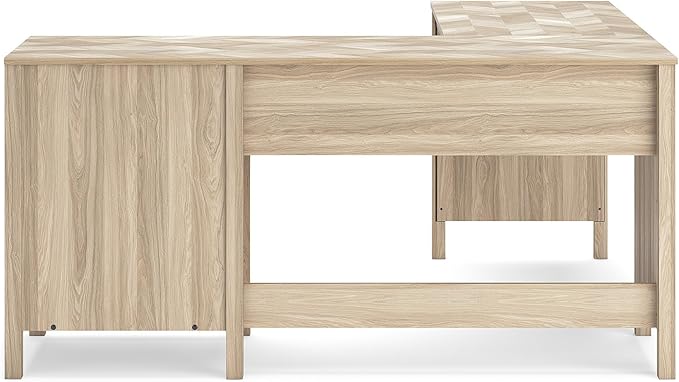 Signature Design by Ashley Battelle Casual L-Shaped Chevron Pattern 60 Home Office Desk with Return Drawer and Cabinet Light Brown
