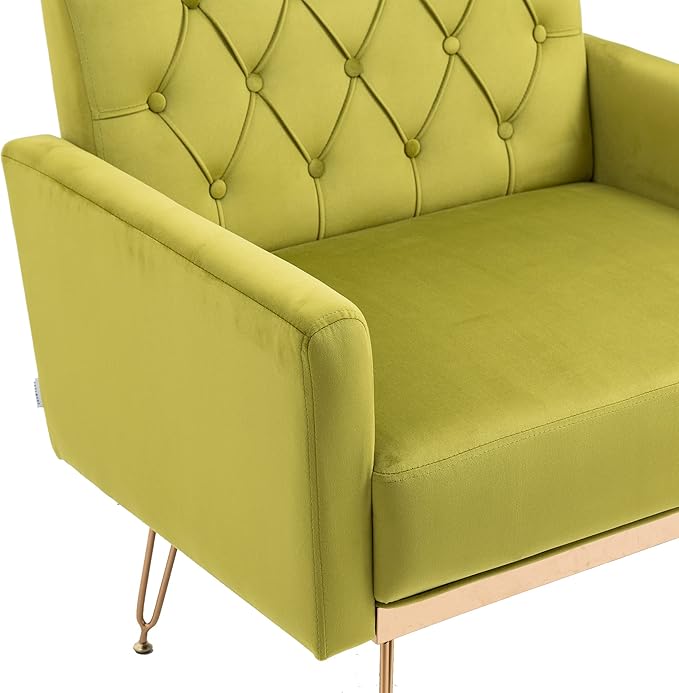 Velvet Accent Chair Upholstered Living Room Accent Armchair Leisure Single Chairs with Rose Golden feet Tufted Sofa Chairs for Home Office Living Room Bedroom Small Space (Olive Green)