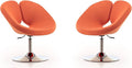 Manhattan Comfort Raspberry Mid Century Modern Living Room Round Seat Leather Accent Chair 22 Set of 2 Orange