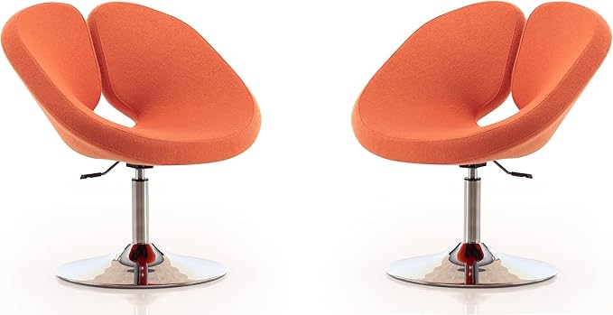 Manhattan Comfort Raspberry Mid Century Modern Living Room Round Seat Leather Accent Chair 22 Set of 2 Orange