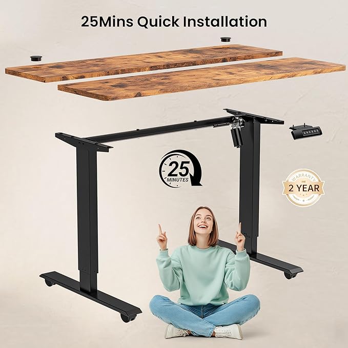 farexon Electric Standing Desk Adjustable Height 55 x 24 Inch Sit Stand up Desk with Large Mouse Pad 2 Metal Hook4 Wheels4 Memory Preset Heights Home Office Computer Desk（Brown）