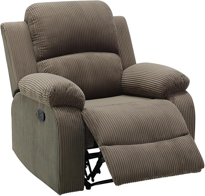 Manual Corduroy Recliner Chair Sofa for Living Room35 Ergonomic Reclining Chair with 10 Arm/Upholstered Seat/Metal FrameModern Single Couch for Rv Sofa/Home Theater Seating/Office(Brown)