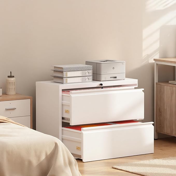 Superday Lateral File Cabinet 2 Drawer Metal File Cabinet with Lock White Filing Cabinets for Home Office Locking Filing Cabinets Hanging Files Letter/Legal/F4/A4