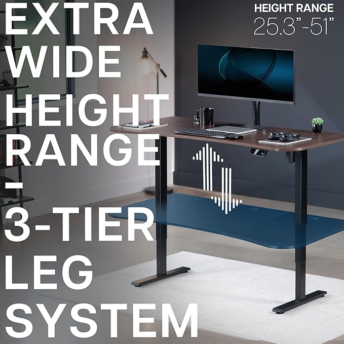 VIVO Electric 63 x 32 in Standing Desk Touch Screen Adjustment 220 lb Frame Support 2E Series Dark Walnut Top Black Frame DESK-KIT-2EBD