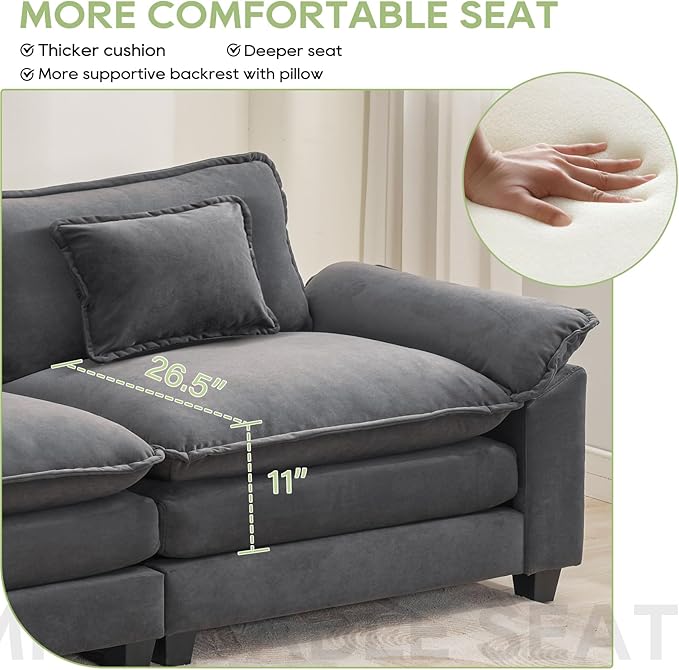 53 Comfy Cloud Sofa Couch with Throw Pillows Upholstered Deep Seat Cozy Sofa Chair Modern Single Seat Modular Sectional Sofa for Living Room