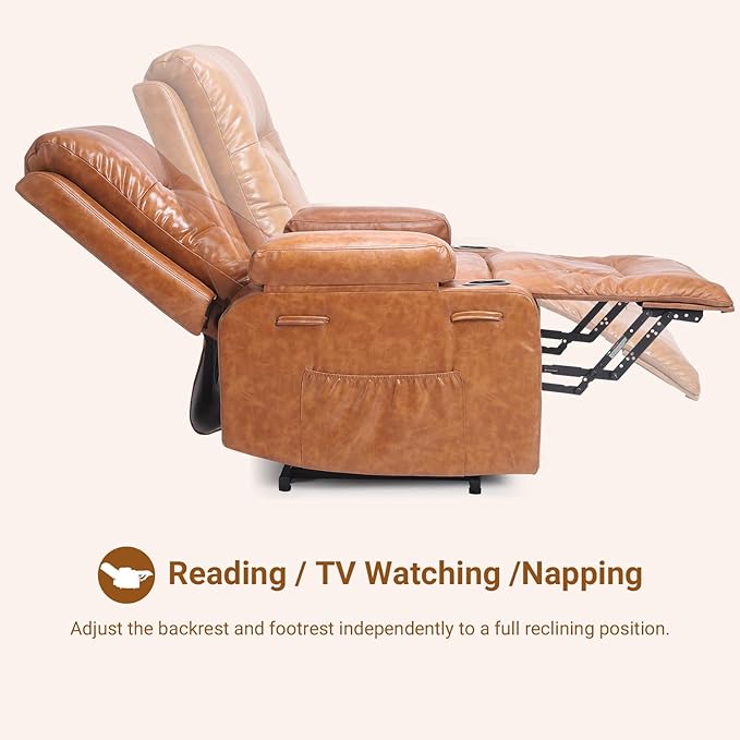 Power Lift Recliner with Heat and Massage – Adjustable Reclining Chair for Elderly with Cup Holders Side Pockets and USB Port for Living Room 22 Seat Brown