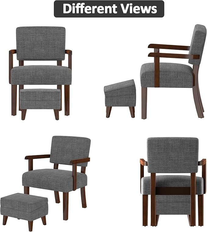 Accent Chairs with Adjustable Ottoman Comfy Arm Footrest Set Storage Footstool Sofa Armchair with Footrest Lazy Chair Set for Living Room/Bedroom/Reading Room Light Gray