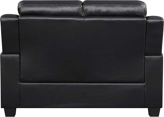 Coaster Home Furnishings - Finley - Leatherette - Upholstered Tufted Loveseat with Flared Armrest and Tapered Legs - Living Room - Black - 506552