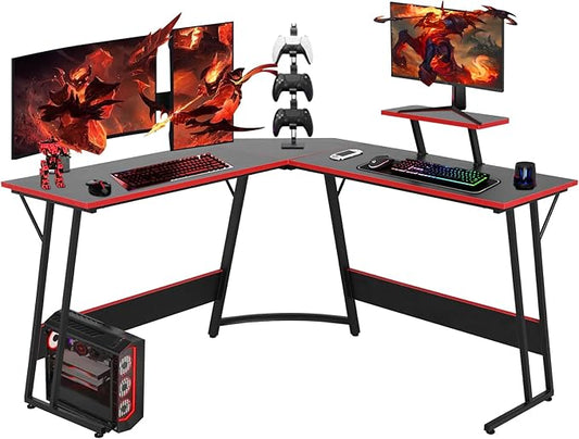 51 inch L Shaped Gaming Desk Computer Desk for Bedroom Black L shaped Desk for GamingHome Office Desks with Detachable Monitor Stand Corner Desk for Small PlaceLargeCarbon FiberBlack desk