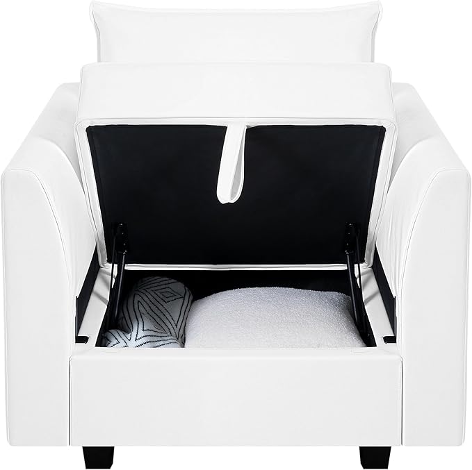 Naomi Home Elizabeth Modern Modular DIY Collection - Air Leather Armchair with Sturdy Wooden Frame - Versatile &amp Stylish Accent Chair for Living Room Bedroom or Small Spaces White