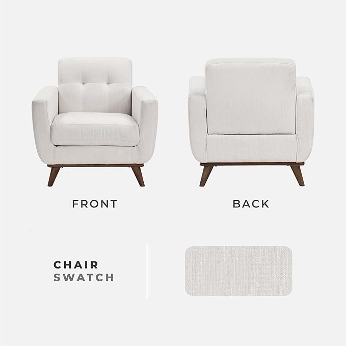 Lexicon Modern Accent Chair Textured Fabric Upholstered Armchair with Brown Wood Legs Track Arms Tufted Chair Back for Living Room/Office/Waiting Room Beige