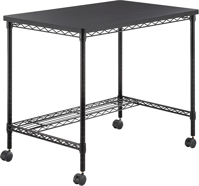 Safco 5203BL Mobile Home Office Kitchen &amp Garage Wire Desk Steel Frame Multi-Use Melamine Top Wheeled or Stationary Base Great for Apartments and Dorms Black