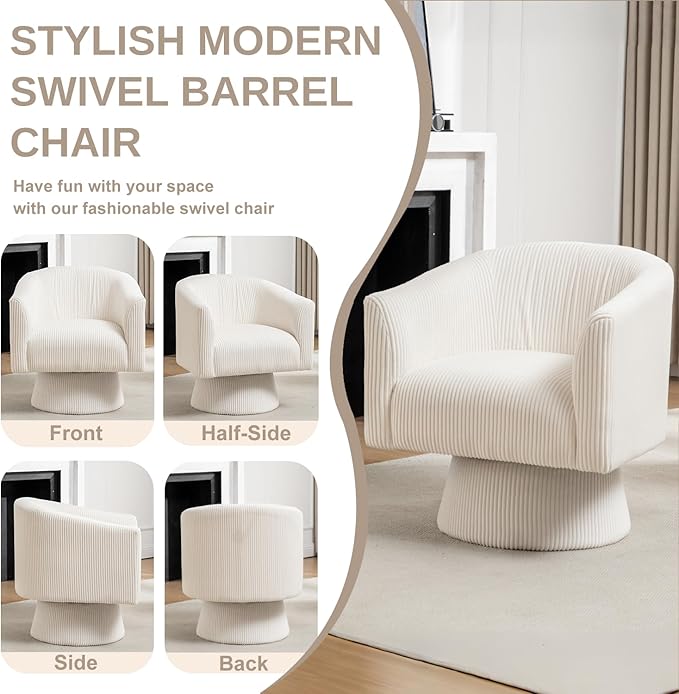 Swivel Accent Chair Modern 360° Barrel Chair Corduroy Upholstered Single Sofa for Living Room Bedroom(Beige)