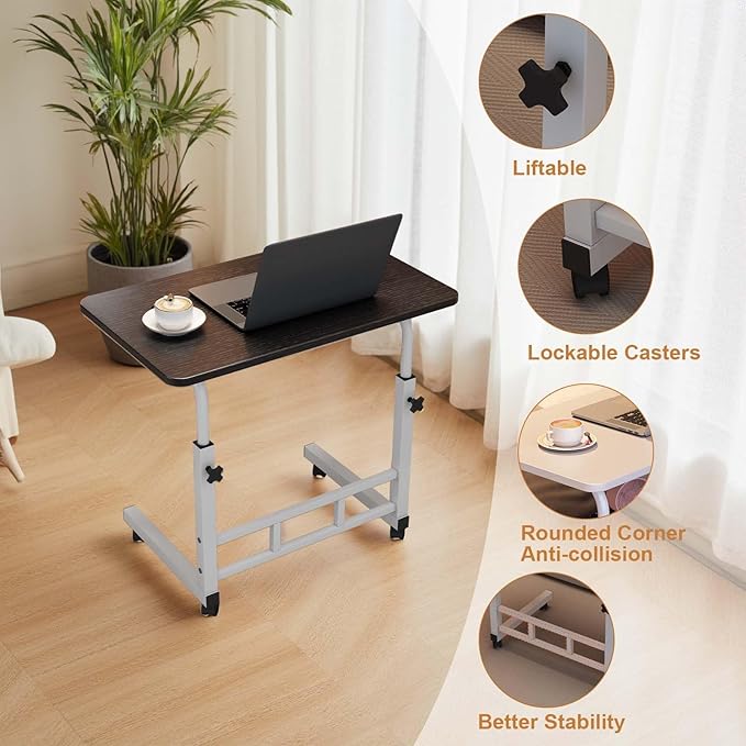 GAOMON Standing Desk with Wheels Adjustable Height Portable Desk Mobile Rolling Desks Laptop PC Table Computer Workstation for Home Office Study Bedroom Black