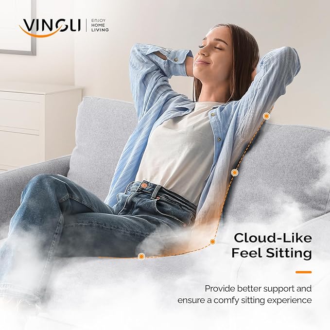 VINGLI 47 Small Couch Linen Loveseat Sofa Light Grey Mini Couch Mid Century Modern Decor Love Seat for Small Spaces Living Room Bedroom Play Room
