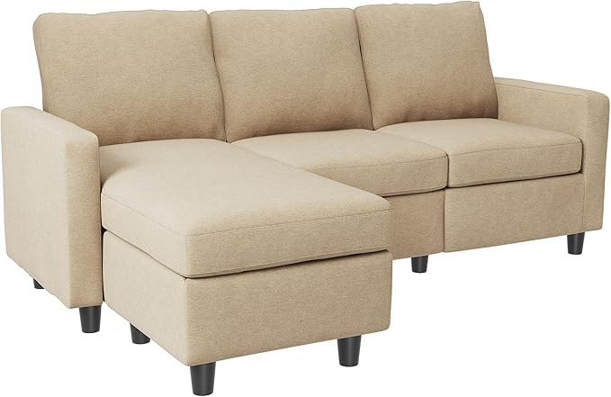 HONBAY L Shaped Couch with Linen FabricConvertible Reversible Sectional Sofa for Small Space Dark Beige