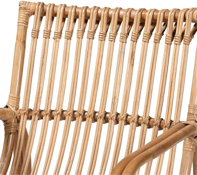 Pemberly Row Contemporary Natural Rattan Accent Chair 24 W x 29.75 D x 29 H Handcrafted Openwork Frame with Rounded Armrest Bohemian Style for Living Room or Lounge Use