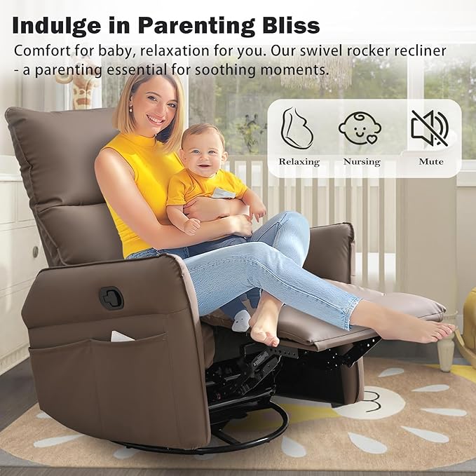 cinkehome Swivel Rocker Recliner Chair Modern Faux Leather Manual Recliner Glider Recliner 360 Swivel 30 Rocking Relaxing Living Room Bedroom