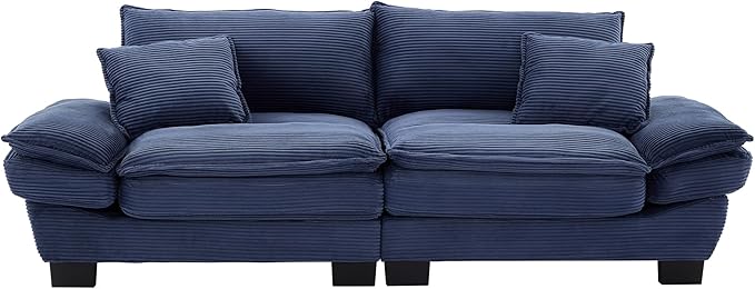 KEIKI Loveseat Sofa 84 Corduroy Upholstered Couch with Deep Seat and 2 Pillows Modern Loveseat Sofa Couch for Small Spaces Living Room Apartment Office Blue