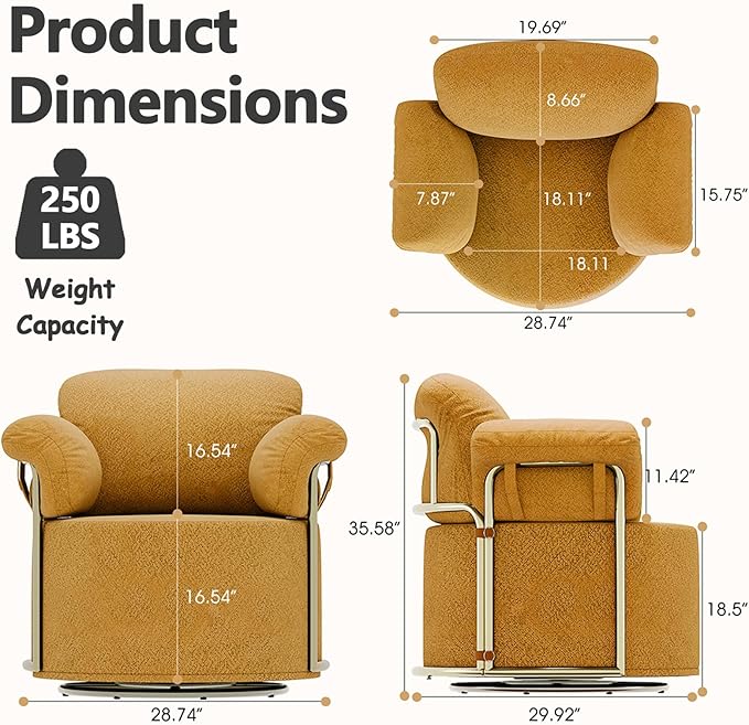 Swivel Accent Chairs for Living Room 360 Swivel Barrel Chair &amp Round Accent Chair with Armrests and Back for Office and Living Room (Orange)