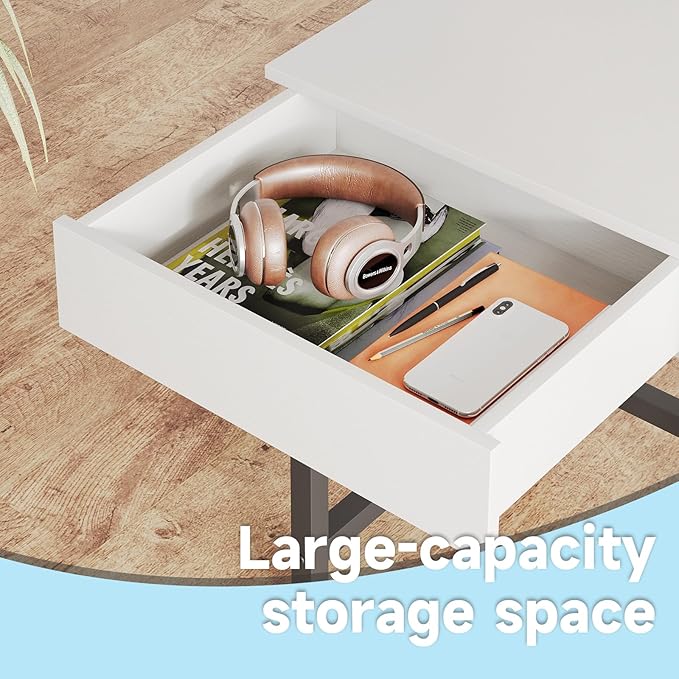 Mexin Small White Desk with 2 Wooden Drawers 40 Inch Home Office Writing Desk White Vanity Desk with Storage Computer Desk for Bedroom Small Spaces Table for Office Work Kids Study Makeup