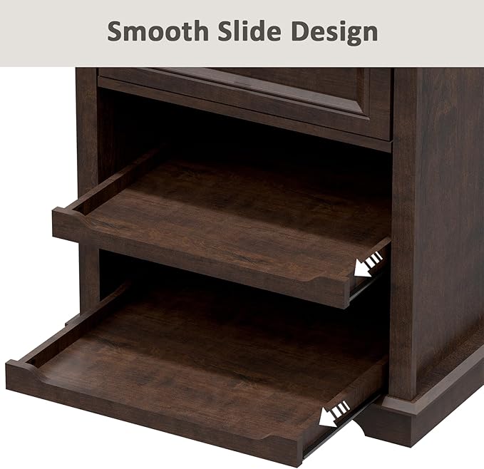 Lateral File Cabinet 3 Drawer File Cabinet with Charging Station Wood Lateral Filing Cabinet Printer Stand with Open Adjustable Storage Shelves for Home Office Cherry