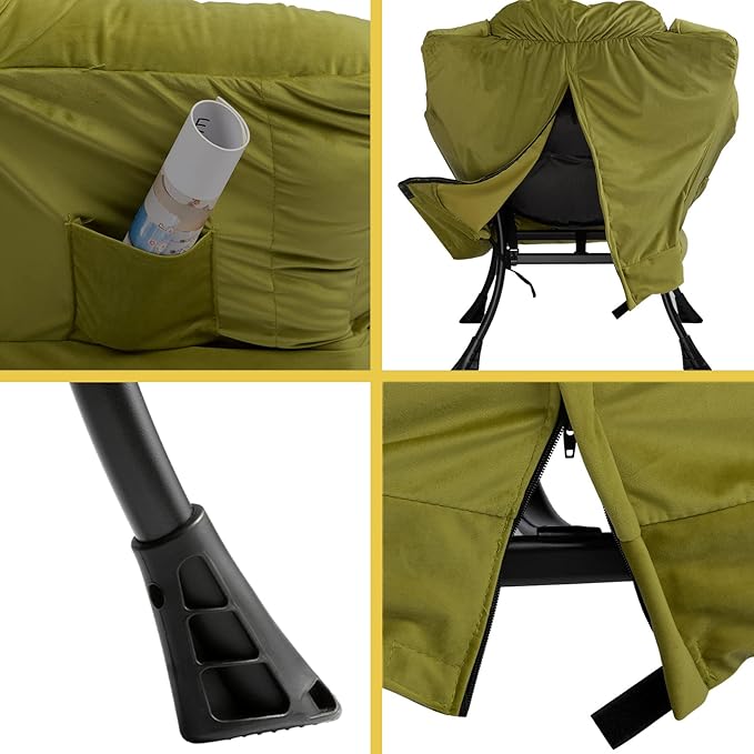 HollyHOME Lazy Chair with Armrest and Side Pocket Comfy Accent Lounge ChairLeisure Sofa Armchair for Living Room Bedroom Dorm or Small Spaces Oversized Reading Sofa ChairVelvet Olive Green