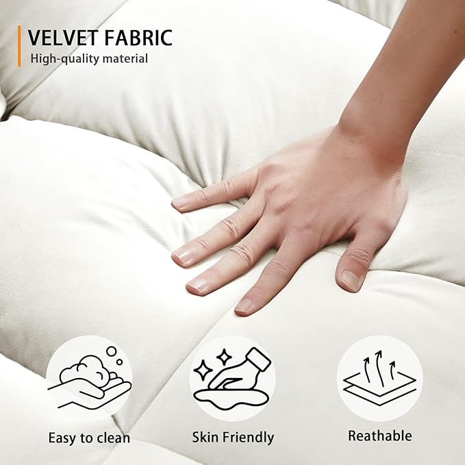 3 in 1 Folding Convertible Sofa Bed 55'' Pull Out Couch Bed with Side Pocket Velvet Fabric Loveseat Sleeper Sofa with Adjustable Backrest Easy Assembly Perfect for Living Room Off White