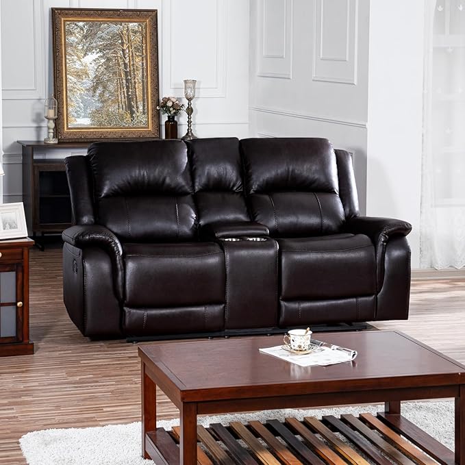 Naomi Home Katie Espresso Faux Leather Oversized Loveseat Chaise Plush Comfort for Movie Nights &amp Cozy Lounging Ergonomic Design Easy Assembly