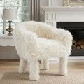Modern Faux Fur Accent Chair with Solid Wood Frame Comfy Living Chair Cozy Furry Lounge Chair Upholstered Armchair for Living Room Bedroom Vanity Reading Nook (Ivory)