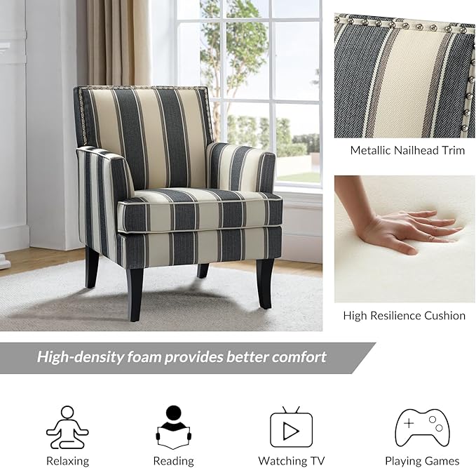 HULALA HOME Modern Accent Chair for Living Room Upholstered Fabric Single Sofa Chair Wingback Armchair with Wooden Legs for Bedroom Office Reading or Waiting Room Black