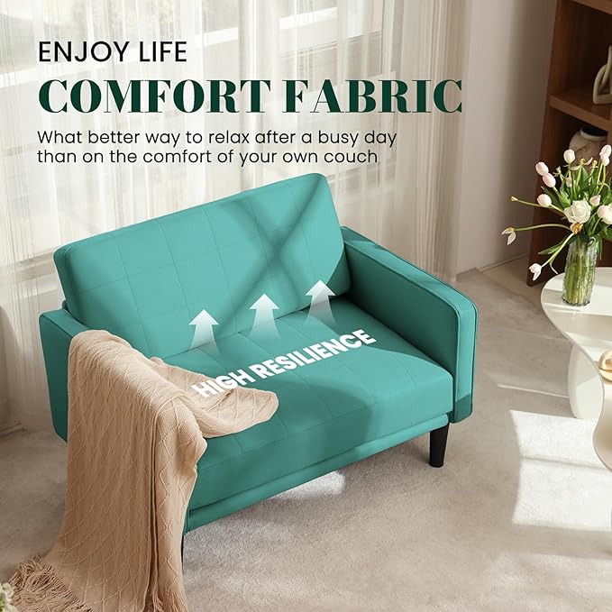 45 Green Comfy Sofa for Small Spaces Small Sofa with Removable Washable Cover High Density Foam Cushions Solid Wood Frame Ideal for Apartments Easy to Assemble Couch