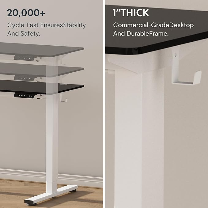 FLEXISPOT EN1 One-Piece Standing Desk with 1-Inch Thick Seamless Desktop 40x24 Electric Height Adjustable Desk for Home Office Multi-Monitor Setups &amp Easy Assembly Black