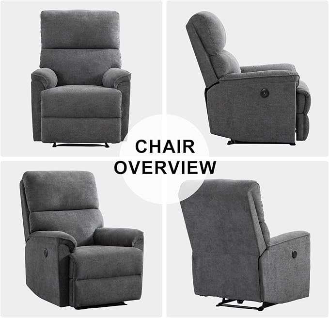 EBELLO Power Recliner Chair Electric Recliner Breathable Fabric Single Overstuffed Recliner Sofa Chair with USB Charge Port for Elderly Living Room Bedroom Gray Power Gray