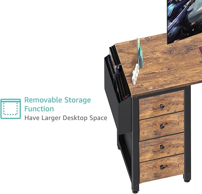 Lufeiya L Shaped Computer Desk with Drawers &amp Storage Shelves 55 Inch Corner Desk with Power Outlet for Home Office Bedroom L-Shaped Teen PC Gaming Desks with Fabric Drawer Rustic Brown
