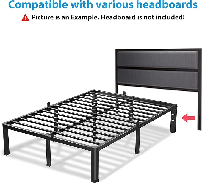20 Inch Full Size Bed Frame 3500Lbs Heavy Duty Metal Platform with Round Corner Legs Mattress Slide Stopper Steel Slat Support No Box Spring Needed Noise Free Non-Slip Easy Assembly